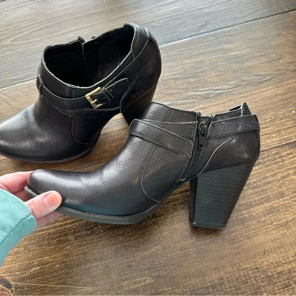 BOC Born Concepts Black Leather Block Heel Zip-Up Ankle Boots Size 9M GUC - Picture 10 of 13